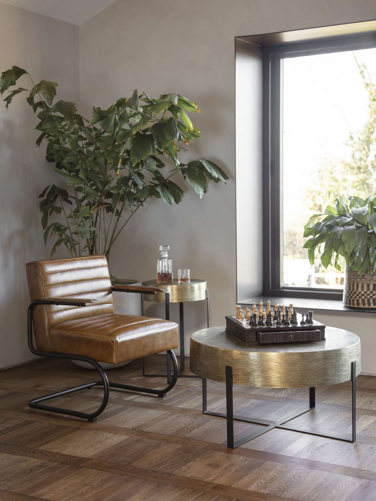 Santa Cruz Etched Brass Finish Coffee Table